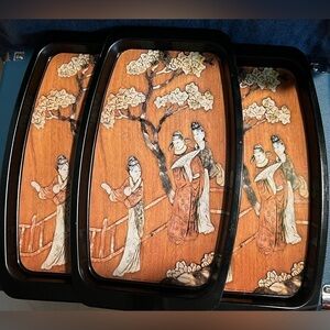 ELITE Vintage British Metal Serving Trays w/ Japanese Motif- Set of 6